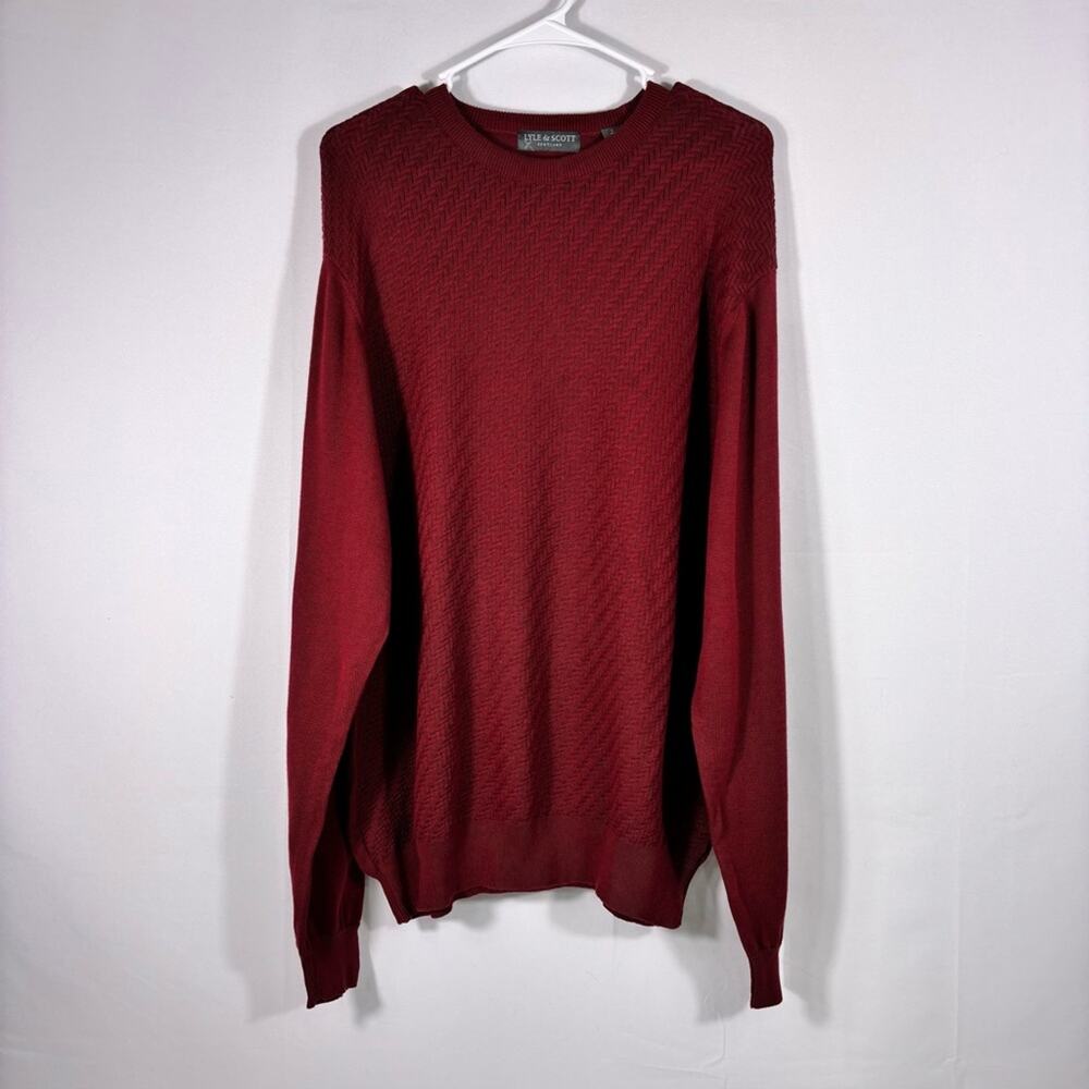 NWT Lyle & Scott Scotland Deep Red Textured Crewneck Sweater Size Large 1147